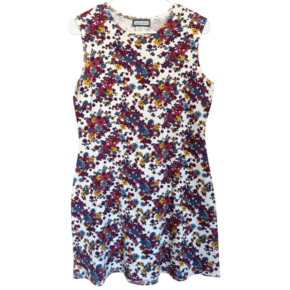 Aqua Blues‎ Vintage Floral Sleeveless Shift Dress Womens Large Cotton Pique Knit